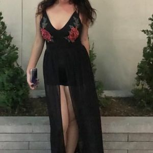 Black one piece, floral accents